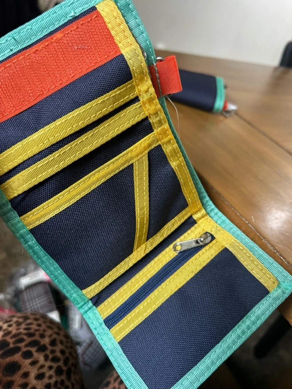 NWT AEO Navy Trifold Wallet with Mint Trim